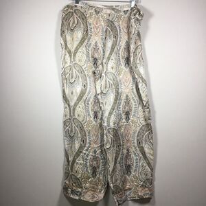 Paisley pattern pink and light green 100% silk pajama bottoms wide leg size XL